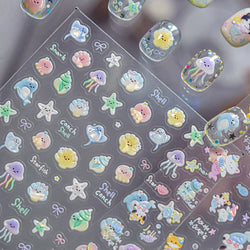Colourful Ray Jellyfish Otter Cat Mermaid Octopus Starfish Bubbles Conch Shell Bowknot Summer Marine Nail Art Stickers Decals (ONLINE ORDER ONLY)