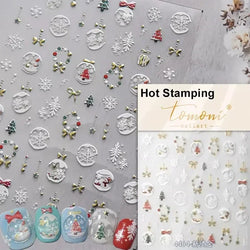 Dressy Embossment Colorful Gradient Snowflakes Laser Silver Christmas Tree Winter Bowknot Santa Nail Art Stickers Manicure Decal (Online Order Only)