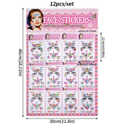 12Pcs 3D Stickers On The Face Rhinestone Makeup Bright Face Art Sticker Girl's Temporary Tattoo Rhinestone For Strasse Makeup &* (Online Order Only)