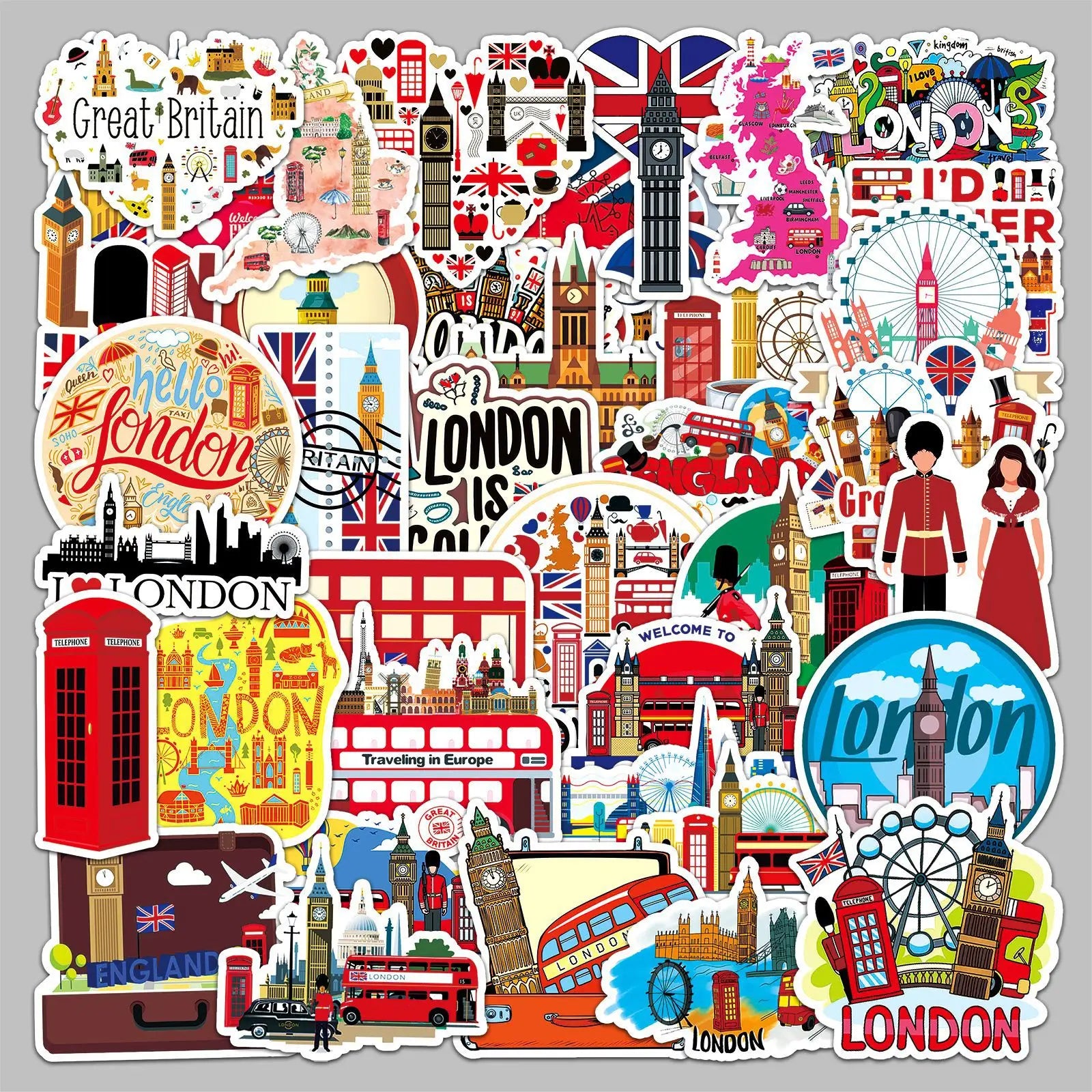 50pcs Travel Landmarks Graffiti Stickers for Helmet, Desktop, Wall Decoration, DIY (Online Order Only)
