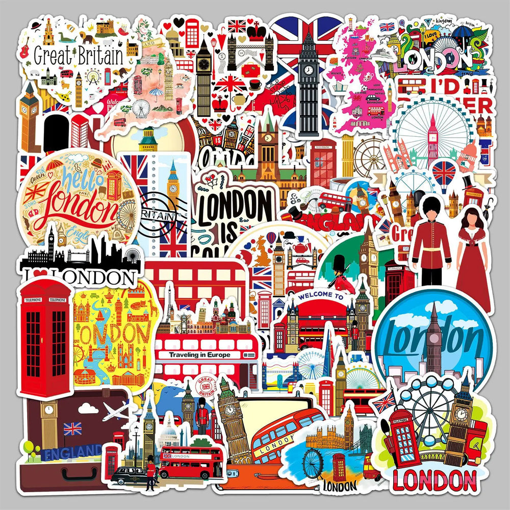 50pcs Travel Landmarks Graffiti Stickers for Helmet, Desktop, Wall Decoration, DIY (Online Order Only)