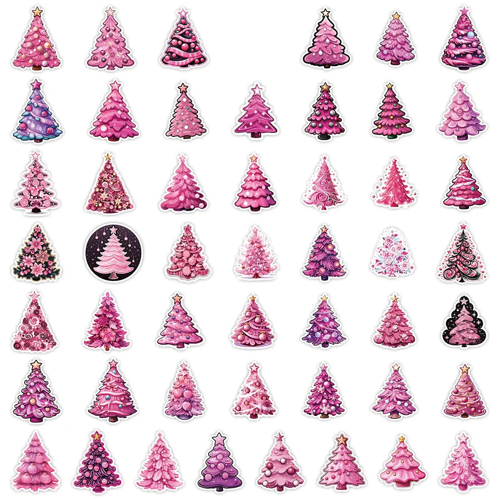 10/30/50PCS Pink Christmas Tree Stickers Aesthetic DIY Decoration Skateboard Laptop Phone Motorcycle Bike Car Decals Kids Gift (ONLINE ORDER ONLY)