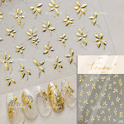 Gold Hot Stamping Flowers Leaves 3D 5D Pearl Bead Delicate Self Adhesive Nail Art Decorations Stickers Manicure Decals Wholesale (Online Order Only)