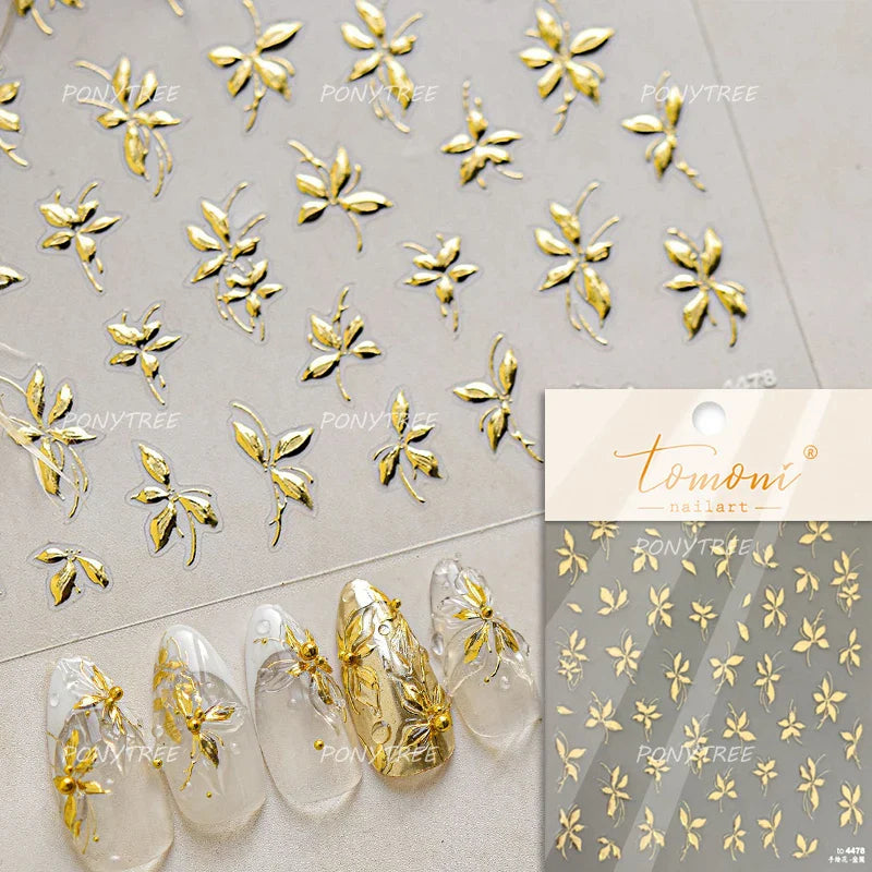 Cherry Blossom Dance Flower Gradient Petal Hot Stamping Laser Pink Adhesive Nail Art Stickers Special Process Manicure Decals (ONLINE ORDER ONLY)