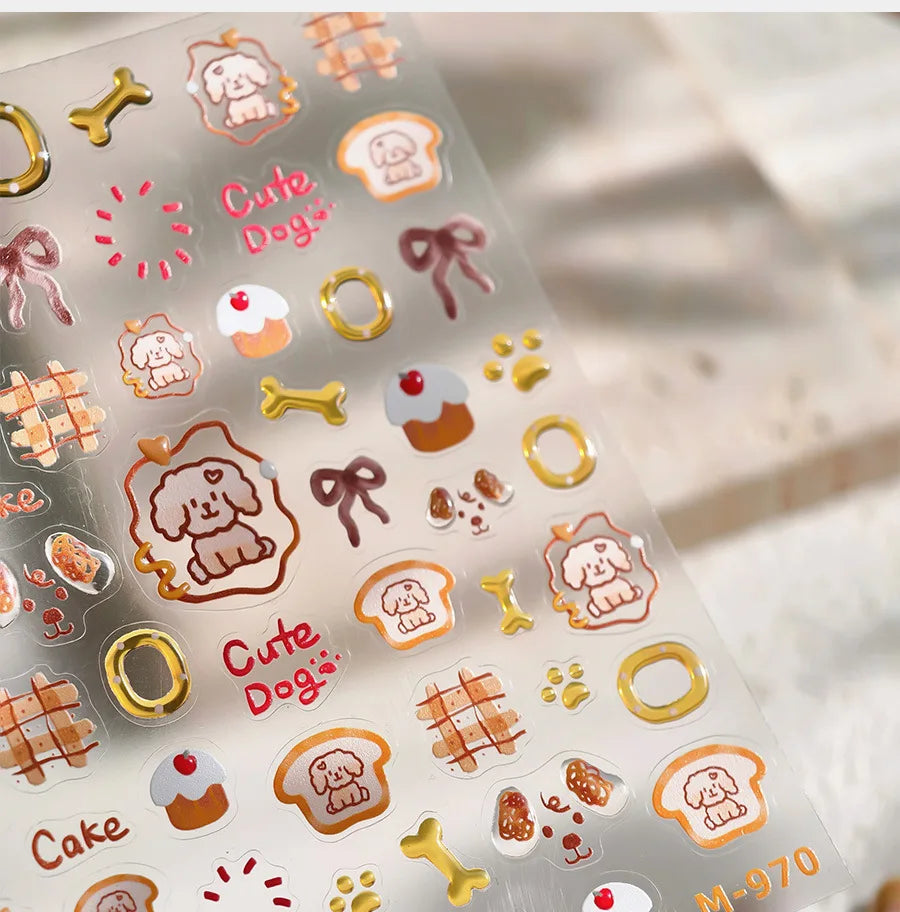 Lovely Dog Bone Bowknot Bread Graffiti Cake Cherry 3D Line Paw Adhesive Nail Art Stickers Cute Cartoon Manicure Decals Wholesale (ONLINE ORDER ONLY)