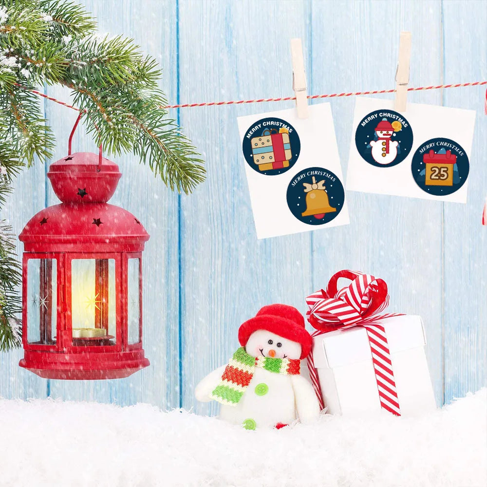 100-500Pcs Christmas Gift Box Round Labels Christmas Sticker Candy Bag Flower Gift Box Cake Boxes Packaging New Year Stickers (ONLINE ORDER ONLY)