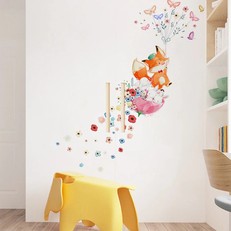 Cartoon Fox Flowers Butterfly Wall Stickers Kids Room Decor (Online Order Only)