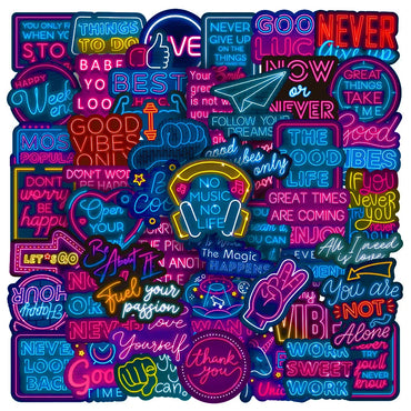 Neon Inspirational Stickers - 10/30/50PCS Graffiti Decals for Laptop, Phone, Guitar, Suitcase (ONLINE ORDER ONLY)