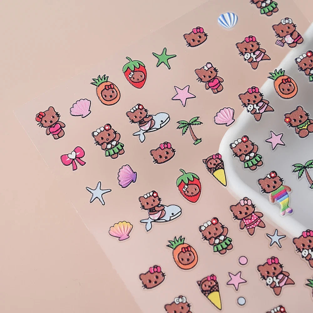 1pc 5D Pink/Black Hello Kitty Nail Art Stickers Anime Cartoon Japanese Cartoon KT Cat Manicure Decal Luxury DIY Nail Accessories (ONLINE ORDER ONLY)