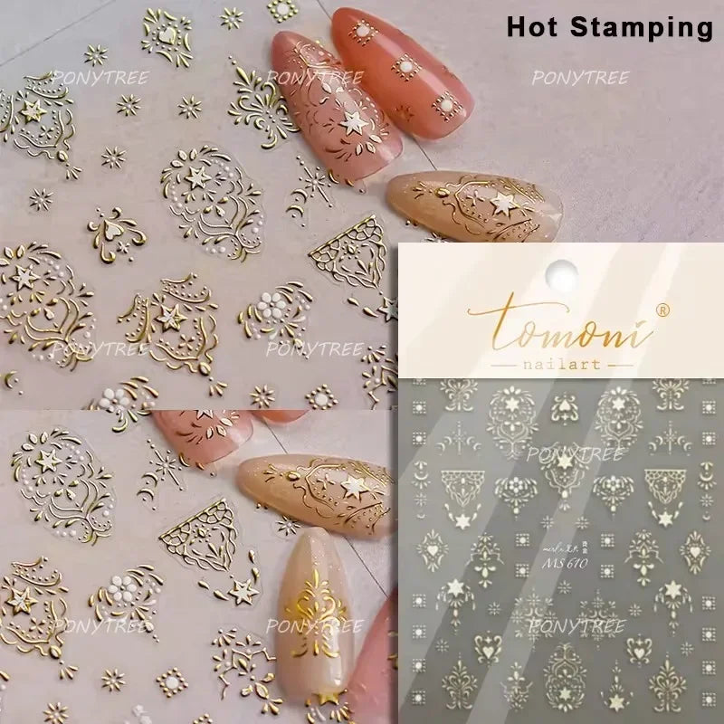 Retro Candlestick Holder Rose Rambler Birdcage Photo Frame Lace Self Adhesive Nail Art Sticker Charm Rhinestone Manicure Decal (Online Order Only)