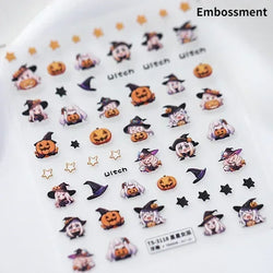 Halloween Ghost Pumpkin Bat Coffin Cat Spider Demon Jelly Self Adhesive Nail Art Sticker Terrifying Candy Candle Manicure Decals (ONLINE ORDER ONLY)