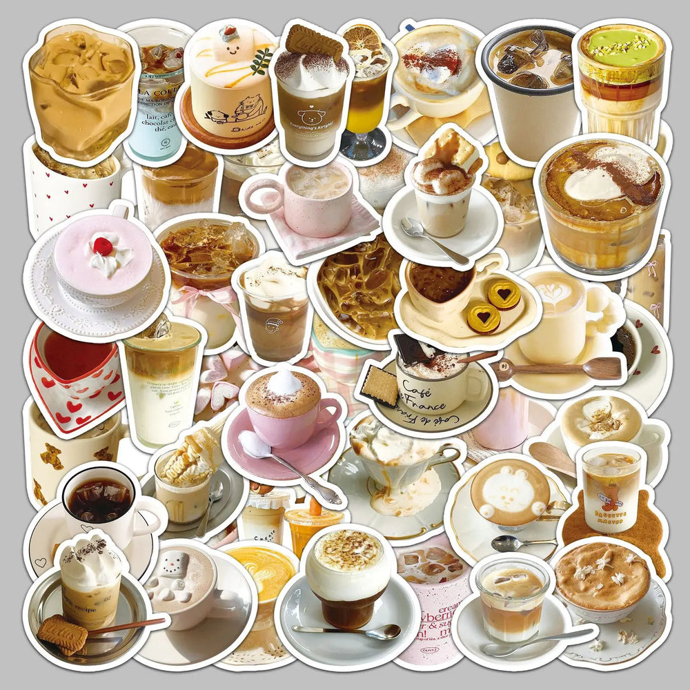 50Pcs Cartoon Brown Drink Food Stickers for Helmet Wall DIY Decor (ONLINE ORDER ONLY)