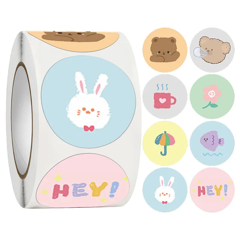 100-500PCS Children's Stickers DIY Gift Sealing Label Cartoon Animal Roll Stickers Photocard Decor Packaging Stickers for Kids (Online Order Only)