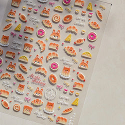Cute Food Dog Baking Cookies Bread Rabbit Cheese Pudding Croissant Doughnut Adhesive Nail Art Decoration Sticker Manicure Decals (ONLINE ORDER ONLY)