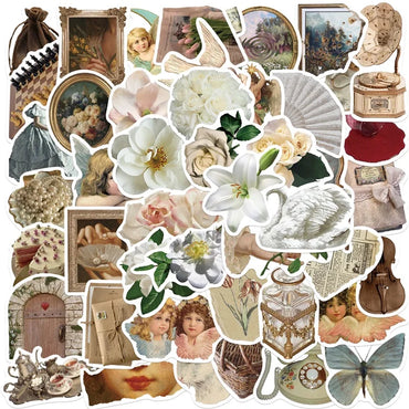 10/30/50PCS Vintage Flower PVC Sticker Aesthetic DIY Decoration Scrapbooking Korean Stationery School Supplies for Kids (ONLINE ORDER ONLY)
