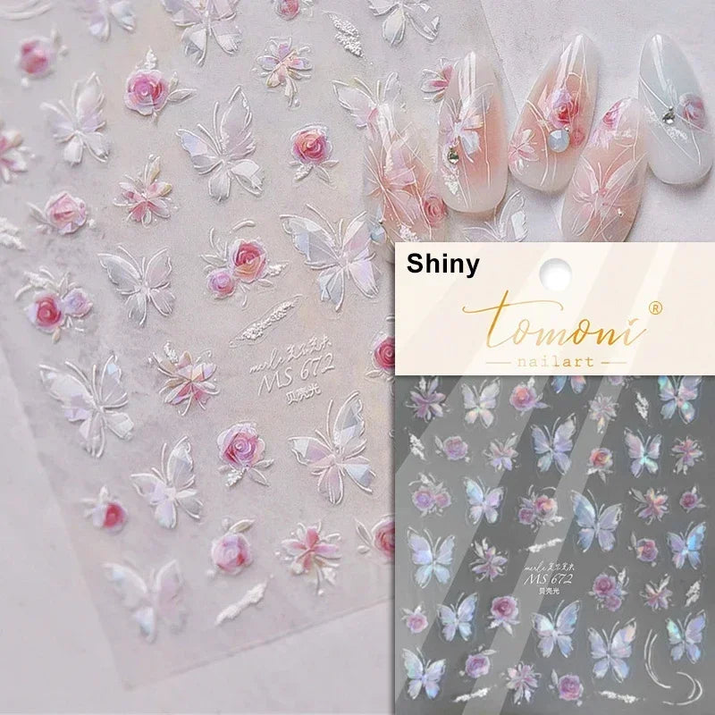 Pale Flower Bouquet Label Bowknot Stationery Sunflower Daisy Leaf 3D Self Adhesive Nail Art Stickers Rhinestone Manicure Decals (Online Order Only)