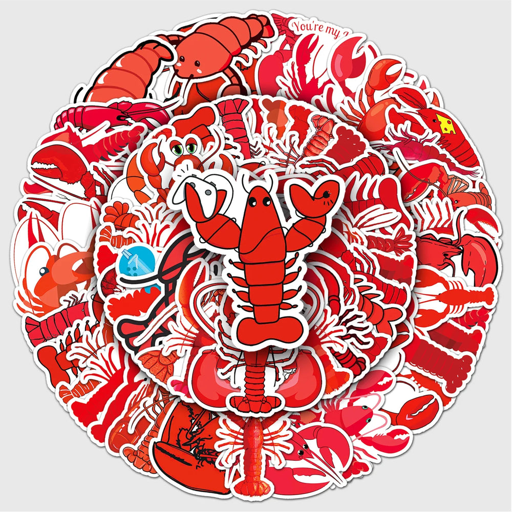 50Pcs Crayfish Cartoon Waterproof Vinyl Stickers for Skateboard Snowboard (ONLINE ORDER ONLY)
