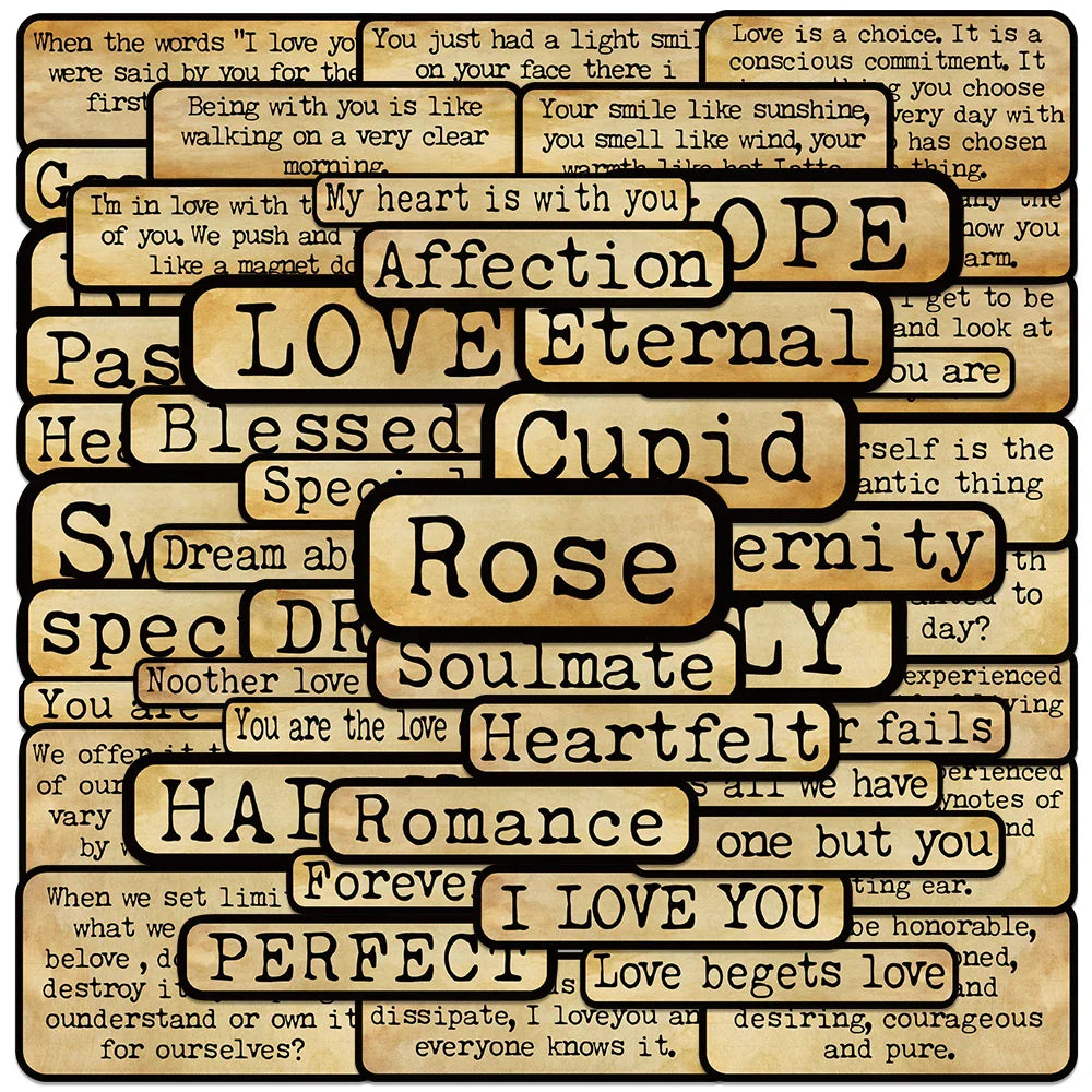 50 Pcs Love Phrase Retro Stickers Scrapbooking Craft Vinyl Decorative (ONLINE ORDER ONLY)