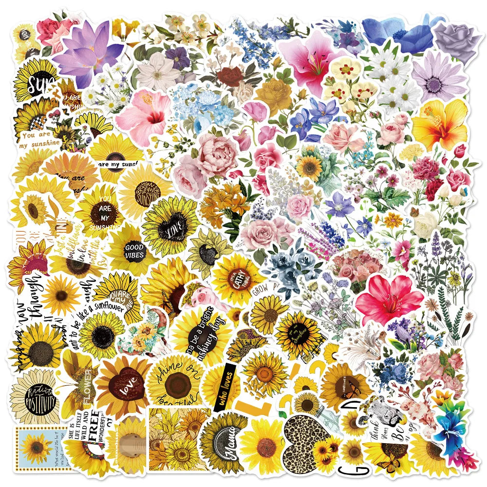 Aesthetic Flower Stickers Set: Sunflower, Scrapbooking, Laptop, Phone, Suitcase, Helmet (Online Order Only)