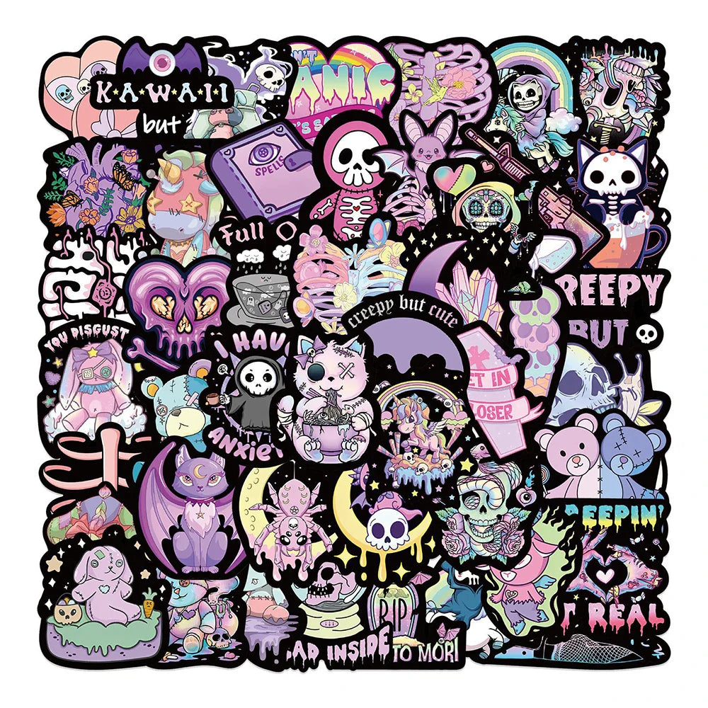 10/30/56PCS Cute Cartoon Halloween Gothic Horror Stickers Decals Skull Decals Decoration For Suitcase Notebook Laptop Fridge Car (ONLINE ORDER ONLY)