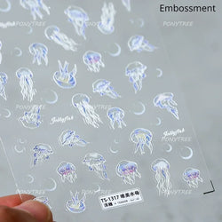 Blue Butterfly Planet Star Conch Snake Shell Clam Pearl Whale Jellyfish Moon Adhesive Nail Art Stickers Dreamy Manicure Decals (Online Order Only)