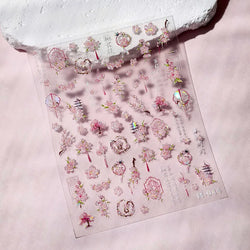 Romantic Pink Peach Blossom Tower Circular Fan Hollowed Window Tassel Pendant Antique Tree Chic Nail Art Stickers Manicure Decal (ONLINE ORDER ONLY)