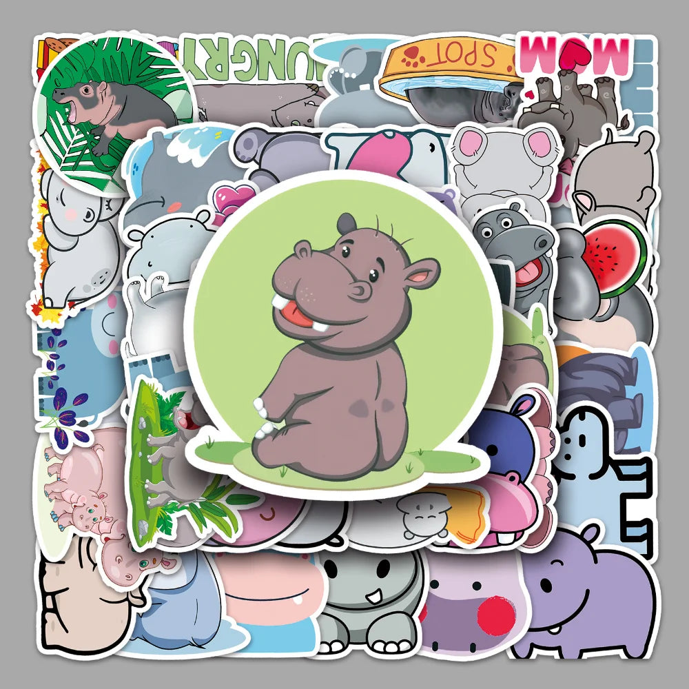 10/50PCS Cartoon Animal Hippo Sticker DIY Phone Laptop Luggage Skateboard Graffiti Decals Fun for Kid Toys (ONLINE ORDER ONLY)