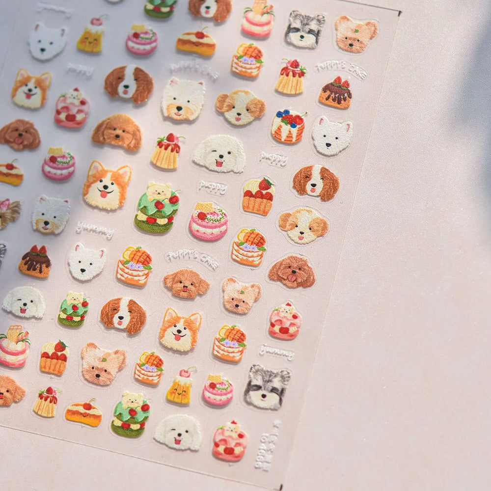 Cute Bowknot Dog Puppy Bear Strawberry Cake Fruit Juice Coffee Desserts Corgi Cherry Adhesive Nail Art Stickers Manicure Decals (ONLINE ORDER ONLY)