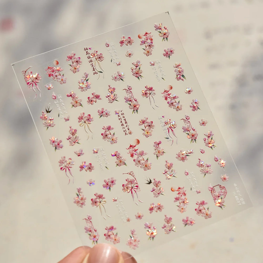 Antique Pear Blossom Peach Blossom Flower Swallow Pattern Adhesive Nail Art Stickers Spring Vibrant and Lively Manicure Decals (ONLINE ORDER ONLY)
