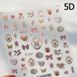 Rabbit Bunny Bear Flower Lace Bowknot Retro Frame Rose Self Adhesive Nail Art Decoration Stickers Chic Manicure Decals Wholesale (ONLINE ORDER ONLY)