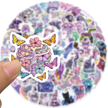 10/30/65PCS Cute Purple Gothic Halloween Skull Cartoon Sticker DIY Laptop Luggage Skateboard Graffiti Decals Fun for Toy Gift (ONLINE ORDER ONLY)