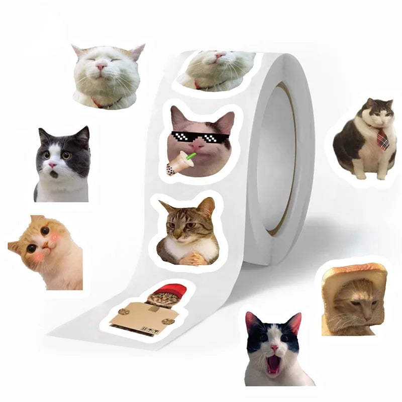 500PCS Kawaii Crazy Cat Sticky Paper Sticker Labels Thank You Sticker Sealing DIY Decoration Scrapbooking Stationery Supplies (ONLINE ORDER ONLY)