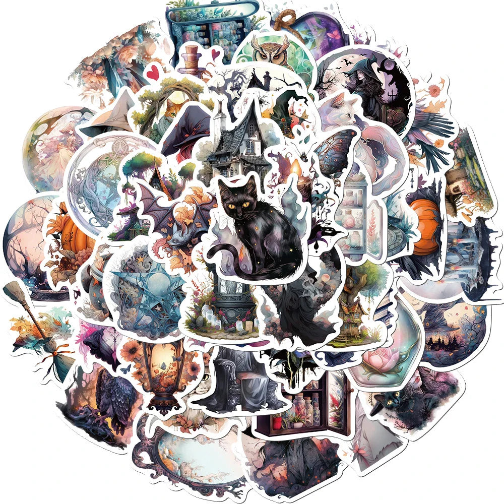 10/30/50pcs Cool Art Gothic Magic Witch Aesthetic Stickers Decorative Anime Decals Laptop Suitcase Waterproof Sticker Kids Toy (ONLINE ORDER ONLY)