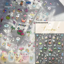 Hot Stamping Laser Shell Conch Starfish Pearl Whale Coral Dolphin Summer Beach Sea Wave Jellyfish Bubble Nail Art Stickers Decal (ONLINE ORDER ONLY)