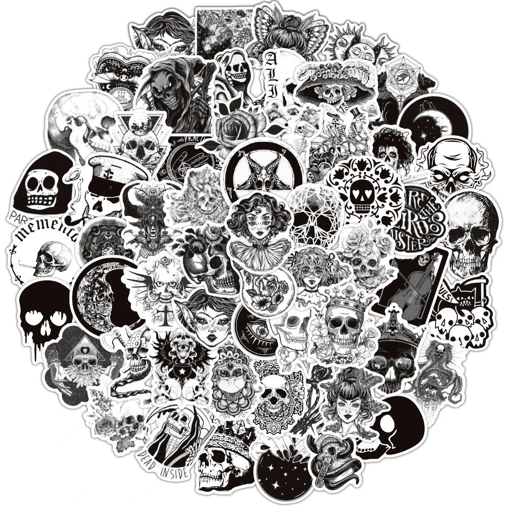 10/30/50/100pcs Cool Black White Punk Horror Gothic Graffiti Sticker Packs (ONLINE ORDER ONLY)