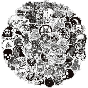 10/30/50/100pcs Cool Black White Punk Horror Gothic Graffiti Sticker Packs (ONLINE ORDER ONLY)