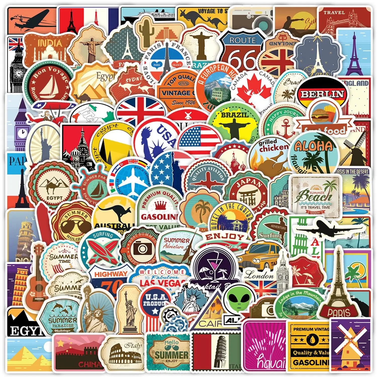 10/50/100PCS Mix World Famous Building Stickers Aesthetic Travel Landmark Decal Graffiti DIY Phone Suitcase Luggage Guitar Decal (ONLINE ORDER ONLY)