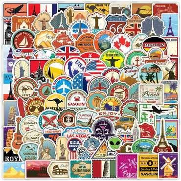10/50/100PCS Mix World Famous Building Stickers Aesthetic Travel Landmark Decal Graffiti DIY Phone Suitcase Luggage Guitar Decal (ONLINE ORDER ONLY)