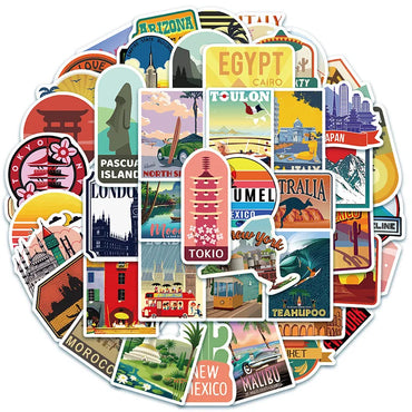 10/30/50PCS Retro World Landmark Travel Graffiti Stickers DIY Stationery Phone Travel Luggage Guitar Laptop Waterproof Sticker (ONLINE ORDER ONLY)