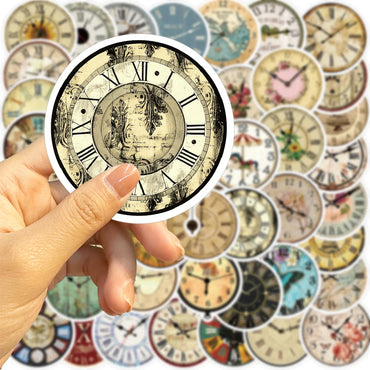 10/25/50pcs Retro clock Stickers Decals Cartoon Graffiti DIY  Notebook Luggage Wall Decoration PVC Sticker (ONLINE ORDER ONLY)