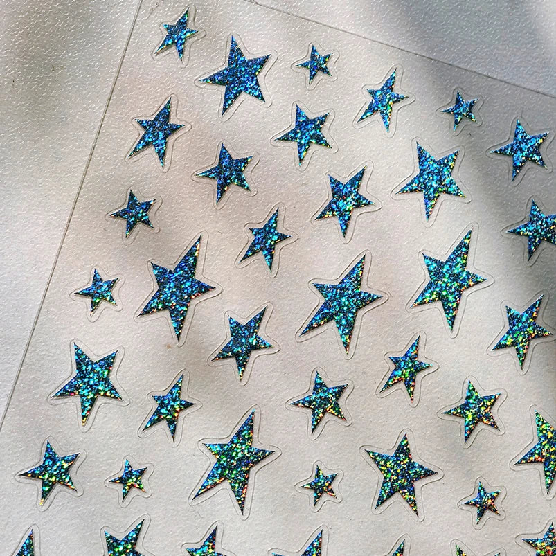 Sparkle Laser Silver Starburst Five-pointed Star Geometric Tiny Spot Romantic 5D Self Adhesive Nail Art Stickers Manicure Decals (ONLINE ORDER ONLY)