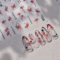 Pretty Red Equinox Flowers Tragedy Love Nine-tailed Fox Mask Manjusaka Chinese Style Soft Relief Nail Art Sticker Manicure Decal (ONLINE ORDER ONLY)