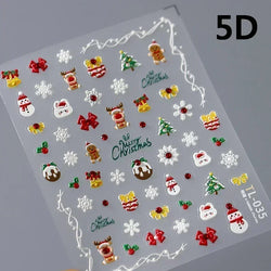 Snowman Apple Stars Gift Bell Snowflake Christmas Tree 3D Jelly Self Adhesive Nail Art Stickers Santa Claus Xmas Manicure Decals (ONLINE ORDER ONLY)