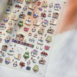 Cat House Snow Tree Window Fish Star Shiny Snowman Duck 5D Self Adhesive Nail Art Stickers Hat Apple Rhinestone Manicure Decals (ONLINE ORDER ONLY)