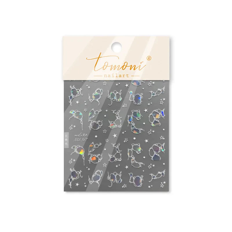 Summer Beach Ocean Water Ripples Flash Star Shell Starfish Conch Seasnail Soft Relief Decoration Nail Art Sticker Manicure Decal (ONLINE ORDER ONLY)