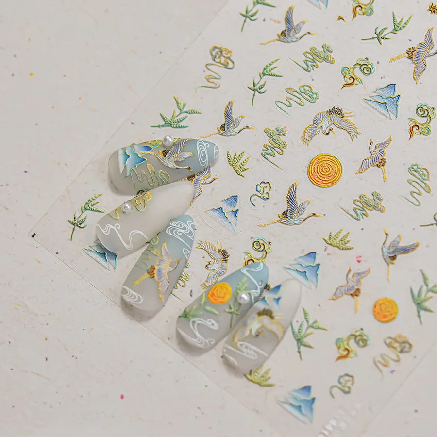 Autumn Fall Sunflower Rabbit Leaves Crane Rose Sun Mountain Hill Produce Good Harvests Cookie Nail Art Sticker Decoration Decals (ONLINE ORDER ONLY)