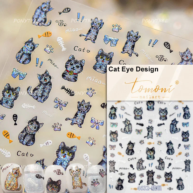 Small Animals Meeting Dog Cat Kitten Bowknot Cherry Butterfly Wreath Paw Star Hat Self Adhesive Nail Art Stickers Manicure Decal (ONLINE ORDER ONLY)