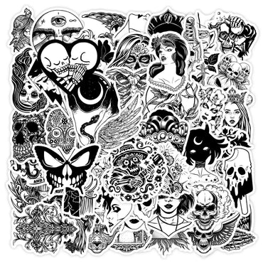 10/50PCS Black White Gothic Magic Witch Cool Stickers Cartoon Decals Toys Skateboard Laptop Motorcycle Car Waterproof Sticker (ONLINE ORDER ONLY)