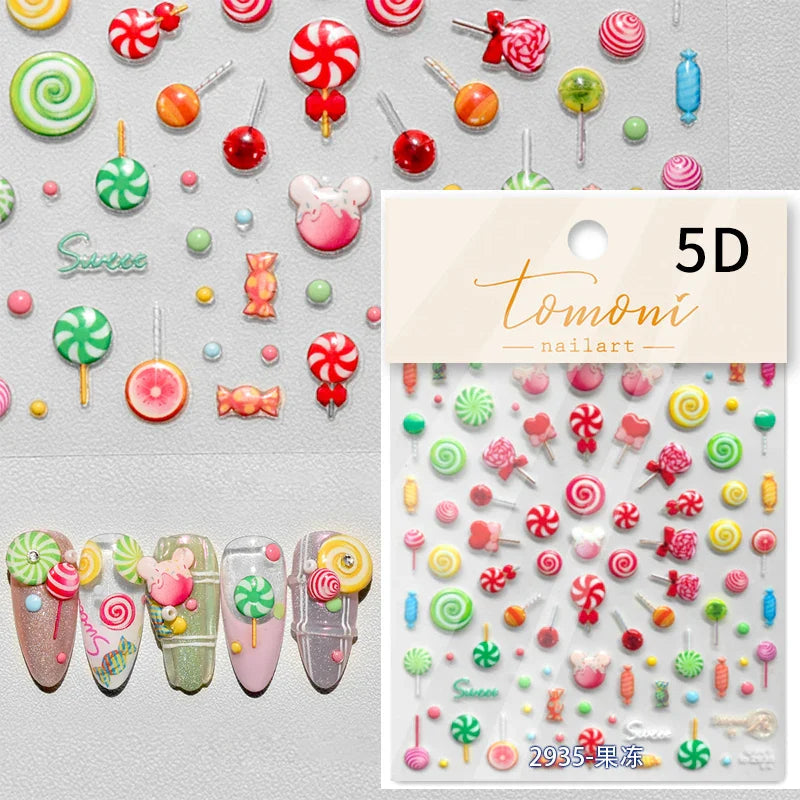 Cute Fresh Fruit Lovely Red Strawberry Grape Cherry Peach 3D Jelly Design Dopamine Self Adhesive Nail Art Sticker Manicure Decal (Online Order Only)