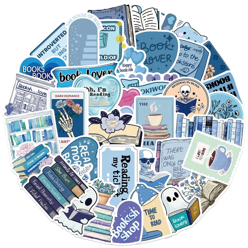 10/30/50PCS Kawaii Blue Reading Sticky PVC Sticker Aesthetic DIY Decoration Scrapbooking Hand Accounting Supplies for Kids (Online Order Only)